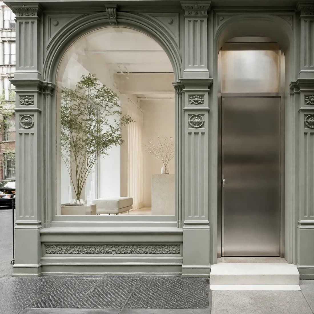 A ground-floor entrance in a cast-iron building