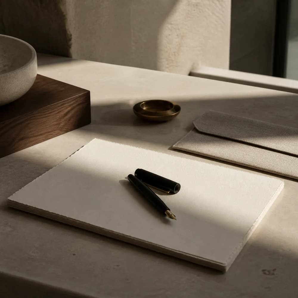 A fountain pen, a wax seal and a folded letter on blotting paper
